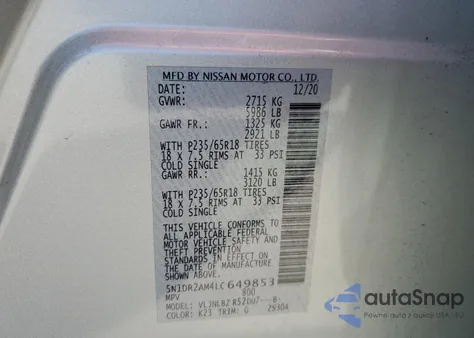 2020 Nissan Pathfinder S from USA, damaged, VIN 5N1DR2AM4LC649853